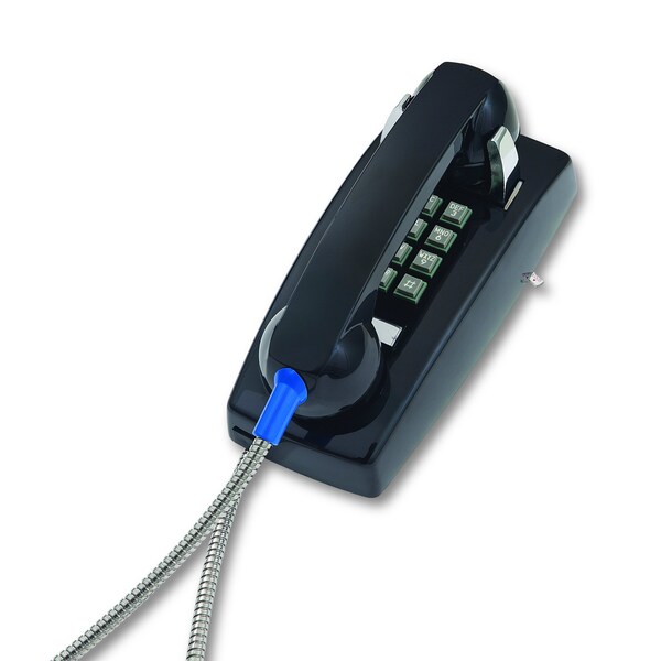 Cortelco 255400ARC20M Wall Phone w/Armored Cord - 2554-ARC-BK
