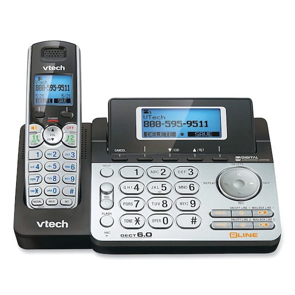 Vtech DS6151-2 Two-Handset Two-Line Cordless Phone with Answering System, Black/Silver - 80-0883-00