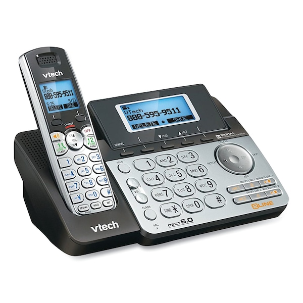 Vtech DS6151-2 Two-Handset Two-Line Cordless Phone with Answering System, Black/Silver - 80-0883-00