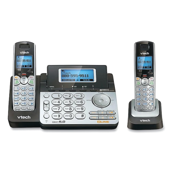 Vtech DS6151-2 Two-Handset Two-Line Cordless Phone with Answering System, Black/Silver - 80-0883-00