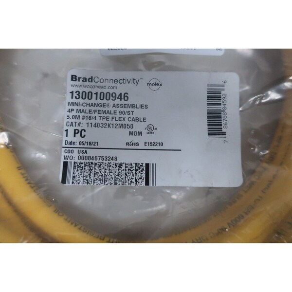 Cable de cordón Mini-Change de 4P M/H 90/St 5M de Brad Harrison - 1300100946 114032K12M050