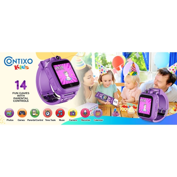 Contixo KW1 Smart Watch for Kids with Educational Games, HD Touch Screen, Camera & MP3 Music Player, Purple - KW1-PURPLE