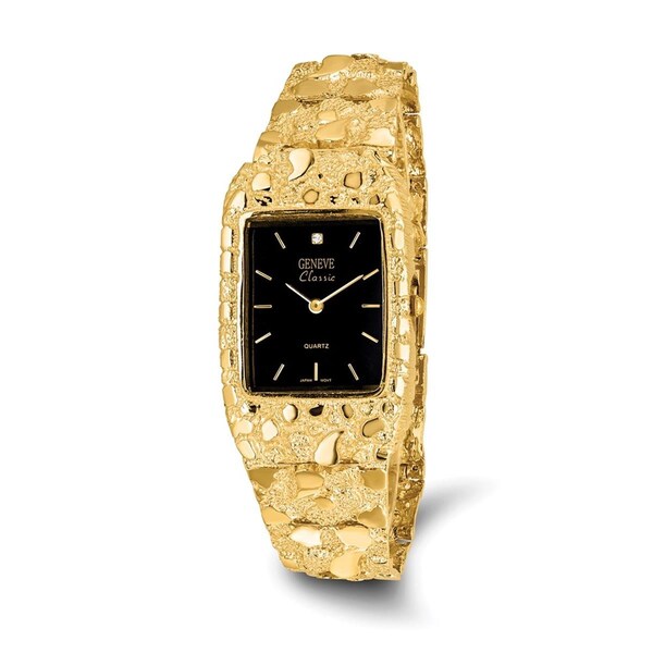 John Hancock 10k Yellow Gold Black 27 x 47 mm Dial Square Face Nugget Watch - JO3734033