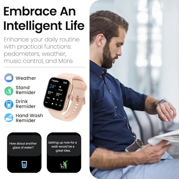 Tozo S3 Ultimate Smart Watch: HD Touchscreen, Health Monitoring, IP68 Waterproof Rose Gold - TOZOS3RGLD
