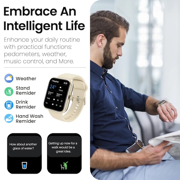 Tozo S3 Ultimate Smart Watch: HD Touchscreen, Health Monitoring, IP68 Waterproof Gold - TOZOS3GLD