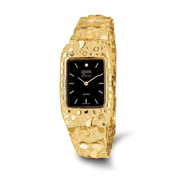 Finest Gold 10k Yellow Gold Black 27 x 47 mm Dial Square Face Nugget Watch - 10N262B-8