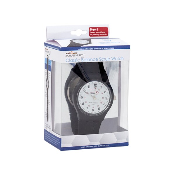Zayaan Health Scrub Wear Classic Balance Medical Watch, Black - BLZH-ES-DF15-1B