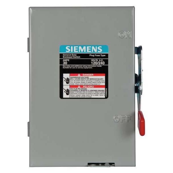 Interruptor de seguridad Siemens con fusible, de uso general, 120/240V AC, 2PST, 30 A, NEMA 1 - LF211N
