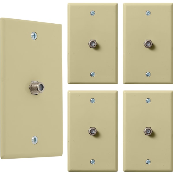 Newhouse Hardware 1-Port TV Cable Wall Plate, F Connector, for Coax Cable, Single Gang Video Wall Jack, Ivory, 5PK - TVP-IV-05