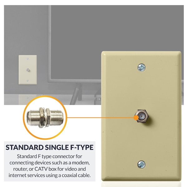 Newhouse Hardware 1-Port TV Cable Wall Plate, F Connector, for Coax Cable, Single Gang Video Wall Jack, Ivory, 5PK - TVP-IV-05