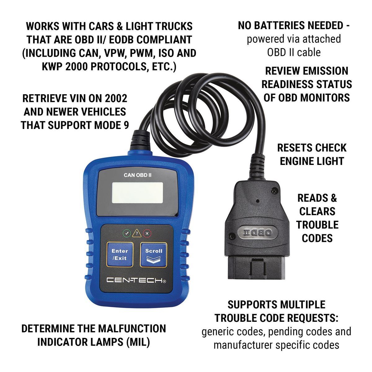 Cen-Tech OBD II Lector de Códigos - 64981.