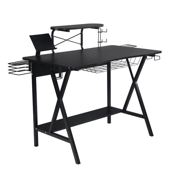 Xtrempro Xtrempro GD-100 Shelf Tray Basket Storage Tablet Station Power Strip Cable Management & Cup Holder Gaming Desk; Black - GD-100