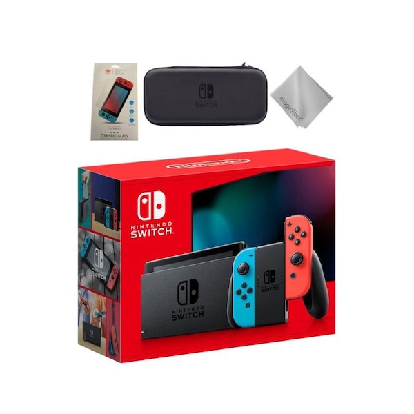 Nintendo Switch Gaming Console With Neon Blue Joy-Con Controllers & 3 piece Accessories kit - HADSKABAAB
