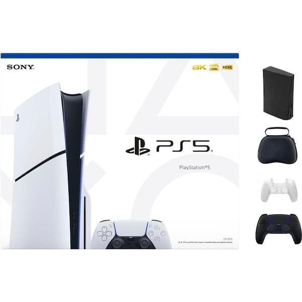 Playstation Sony - 5 Slim Console - White With Accessories & Black Controller Total 2 Controllers Included - 1000039671BLK