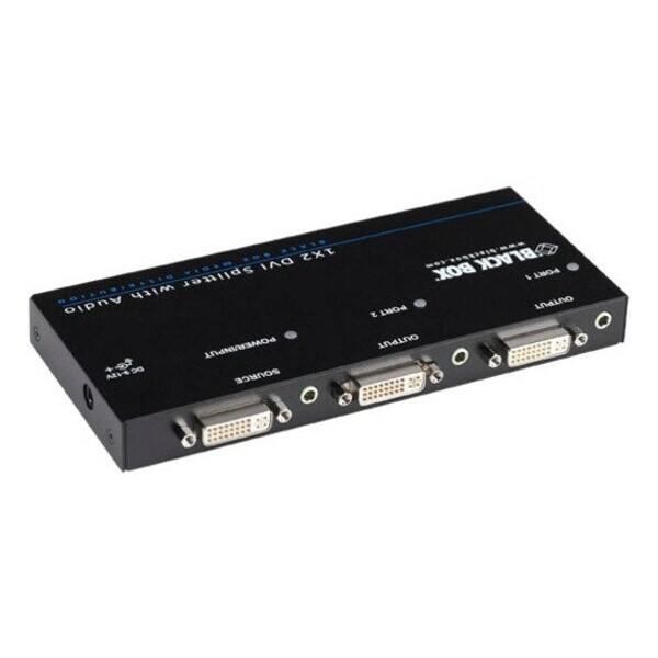 Black Box Black Box DVI-D Splitter with Audio and HDCP, 1 x 2 - Audio Line In - Audio Line Out - DVI In - DVI Out - AVSPDVI1X2