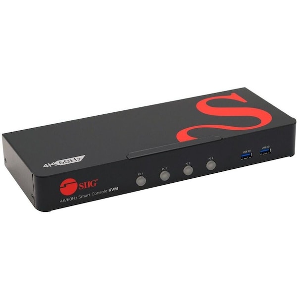 Siig 4X1 DISPLAYPORT KVM SWITCH, CONSOLE 4 DP 1.2 PC SYSTEMS VIA ONE KEYBOARD & MOUSE - CE-DP0G11-S1