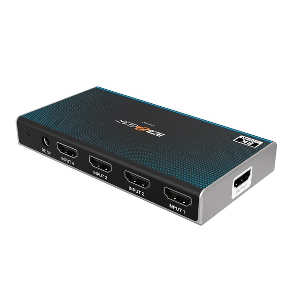 Bzbgear 4x1 8K UHD Ultra Slim HDMI 2.1 Switcher 8K60, 4K120Hz 4:4:4 10bit - BG-8K-HS41