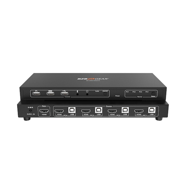 Bzbgear 4x1 4K UHD KVM Switcher with USB2.0 Ports for Peripherals and Audio Support - BG-UHD-KVM41A