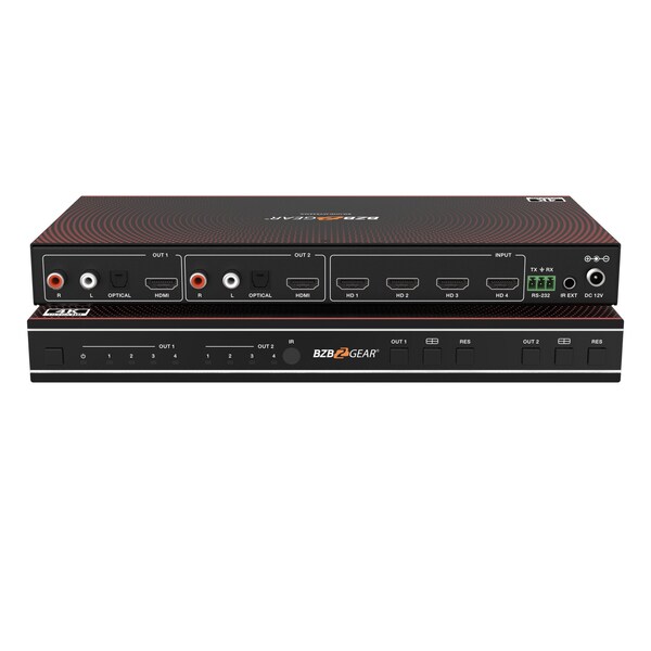 Bzbgear 4x2 4K UHD HDMI Seamless Switcher Quad MultiViewer with Audio De-embedder - BG-UHD-MVS42MA