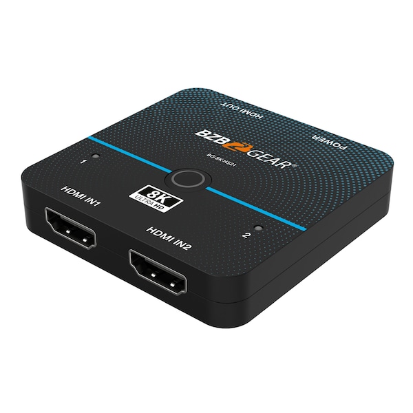 Bzbgear 2x1 8K UHD Ultra Slim HDMI 2.1 Switcher 8K60, 4K120Hz 4:4:4 10bit - BG-8K-HS21