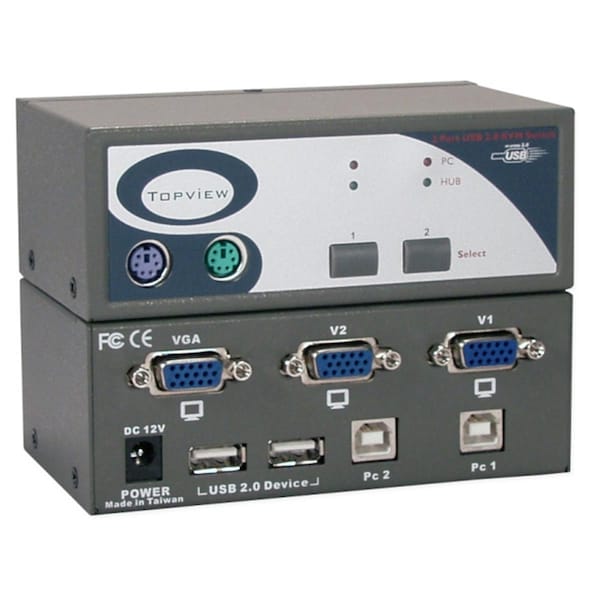 Qvs USB 2.0 2 Port KVM Desktop Switch with Built-in 2Port Hub - KVM-12U2