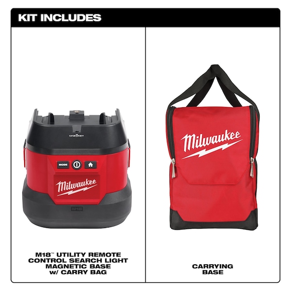 Milwaukee Tool M18 Utility Remote Control Search Light Portable Base with Carry Bag - 49-16-2123B