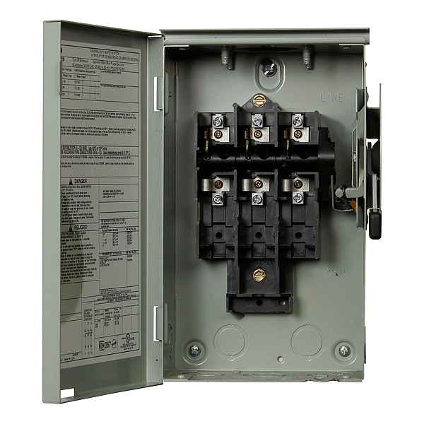 Interruptor de seguridad no fusible Eaton, de uso general, 240V AC, 3PST, 30 A, NEMA 3R - DG321URB