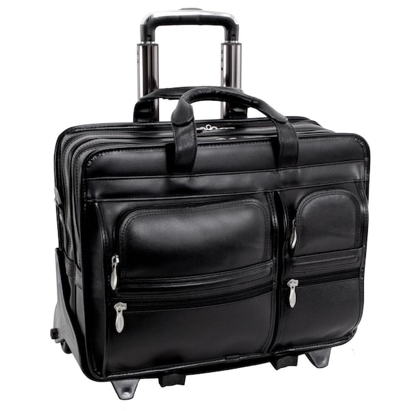 A1 Luggage 17 in. Clinton Leather 2-in-1 Removable-Wheeled Laptop Case - A12562762