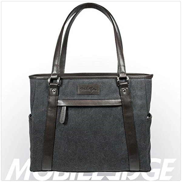 Cb Distributing 16 in. Urban Laptop Tote, Charcoal with Brown Trim - ST3007373