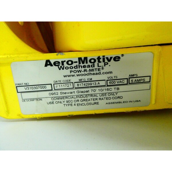 Woodhead AERO-MOTIVE POW-R-MITE REEL 600V-AC CORDSET CABLE - V310307000

Cable de ensamblaje de carrete POW-R-MITE AERO-MOTIVE de Woodhead de 600V-CA - V310307000