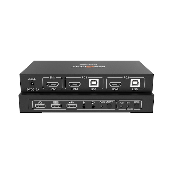 Bzbgear 2x1 4K UHD KVM Switcher with USB2.0 Ports for Peripherals and Audio Support - BG-UHD-KVM21A