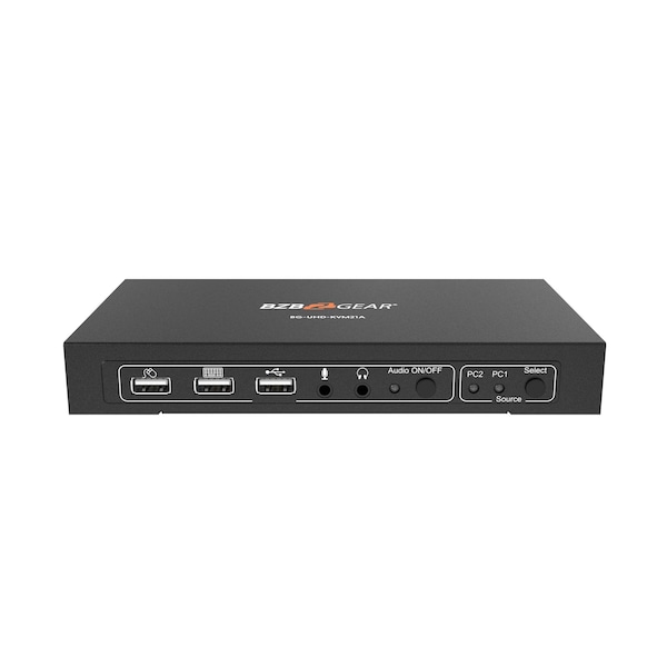 Bzbgear 2x1 4K UHD KVM Switcher with USB2.0 Ports for Peripherals and Audio Support - BG-UHD-KVM21A
