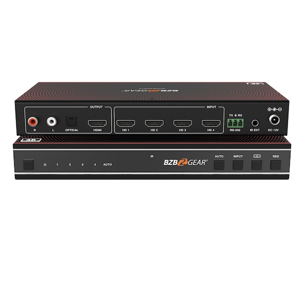 Bzbgear 4x1 4K UHD HDMI Seamless Switcher Quad MultiViewer with Audio De-embedder - BG-UHD-MVS41A