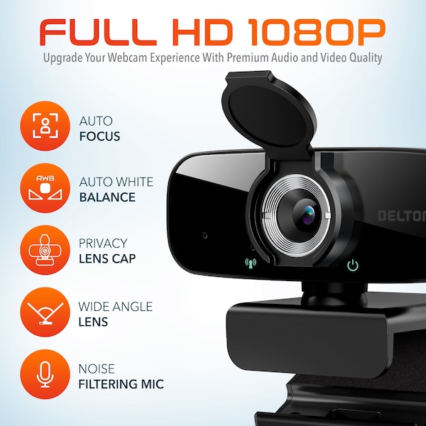 Delton C24 Webcam HD1080p With Mic, Portable Tripod & Privacy Cover For Conferencing and Video Calling - DCAM24BK
