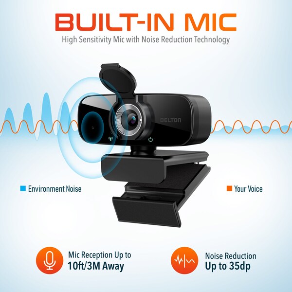 Delton C24 Webcam HD1080p With Mic, Portable Tripod & Privacy Cover For Conferencing and Video Calling - DCAM24BK