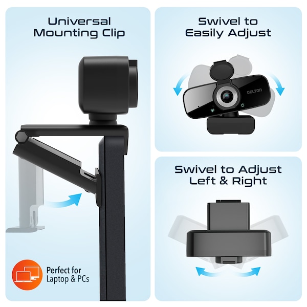Delton C24 Webcam HD1080p With Mic, Portable Tripod & Privacy Cover For Conferencing and Video Calling - DCAM24BK