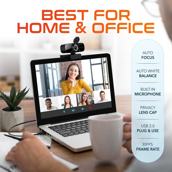Delton C24 Webcam HD1080p With Mic, Portable Tripod & Privacy Cover For Conferencing and Video Calling - DCAM24BK