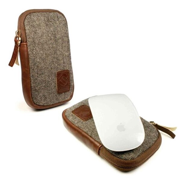 Tosafos J6-23 Herringbone Tweed Travel Case for Apple Magic Mouse 1 & 2; Brown - TO711377