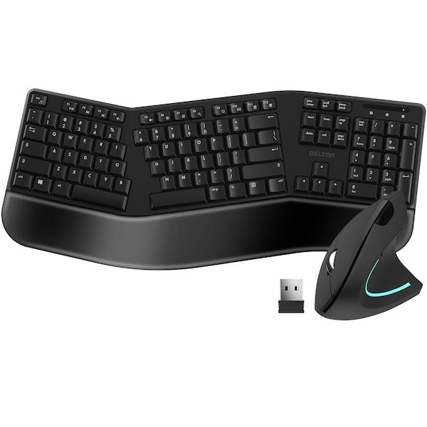 Delton KB200 Wireless Ergonomic Keyboard and S12 Wireless Vertical Mouse Combo - DKMKITERG12-WB