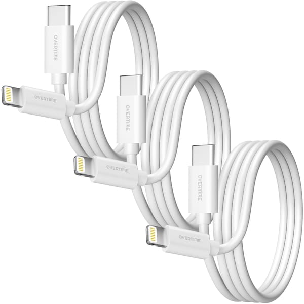 Overtime USBC to Lightning Charging Cable - Pack of 3 Phone Charging Cables - OTDCIPUSBTC6WHX3