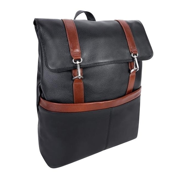 Mckleinusa McKlein USA 18472 17 in. U Series Element Leather Two-Tone Flap-Over Laptop & Tablet Backpack; Black - 18472