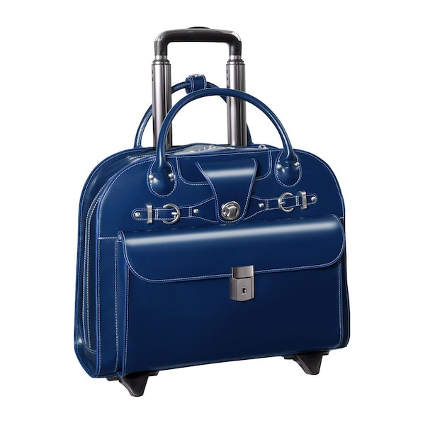 Mckleinusa 15.6 in. Edgebrook Leather Wheeled Ladies Laptop Case- Navy - 17 x 6 x 13.5 in. - 96317