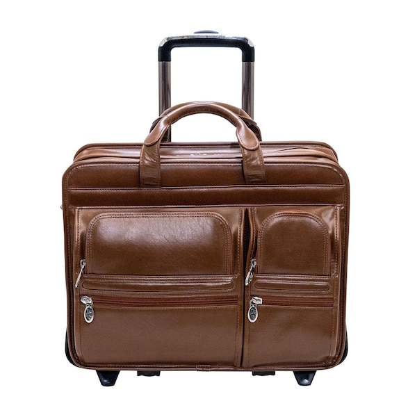 Mckleinusa McKlein  17 in. Leather Detachable-Wheeled Laptop Case, Brown - 88444