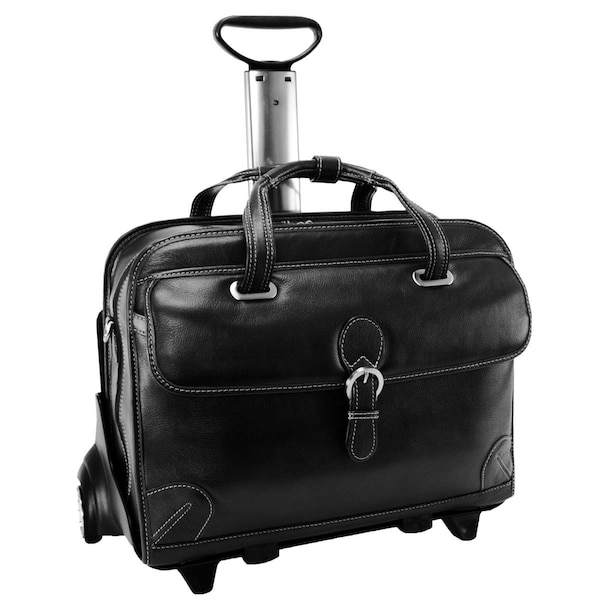 A1 Luggage McKlein  Carugetto Black Leather Detachable Wheeled Laptop Case - A11912144