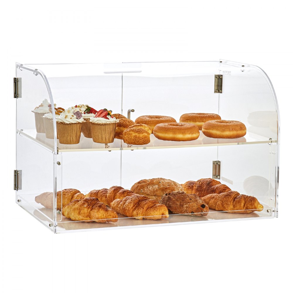 VEVOR Pastry Display Case, 2-Tier Commercial Countertop Bakery Display Case, Acrylic Display Box with Rear Door Access & Removable Shelves, Keep Fresh for Donut Bagels Cake Cookie, 22"x14"x14" - YKLMBZSJYKL2HBKHNV0