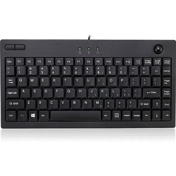 Adesso Adesso AKB-310UB Mini Trackball Keyboard - USB - 87 Keys - Black - AKB-310UB