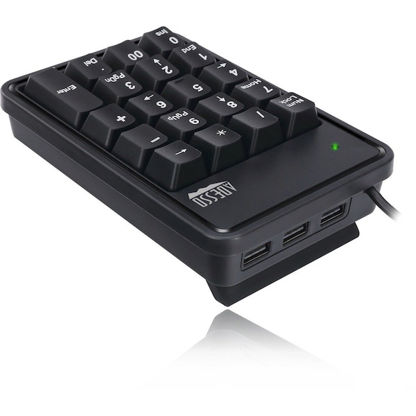Adesso 19-KEY USB NUMERIC KEYPAD , BUILT-IN 3-PORT  USB HUBS , DURABLE  MECHNICAL - AKB-600HB