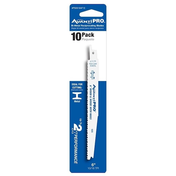 Avanti Pro Reciprocating Saw Blade, 2 in W, 6 in L, 10/18 TPI - PS0618AF10
