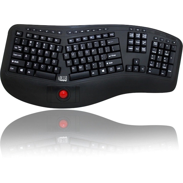 Adesso 2.4GHZ TRU-FORM WIRELESS MEDIA ERGONOMIC TRACKBALL KEYBOARD WITH 20 WINDO - WKB-3500UB