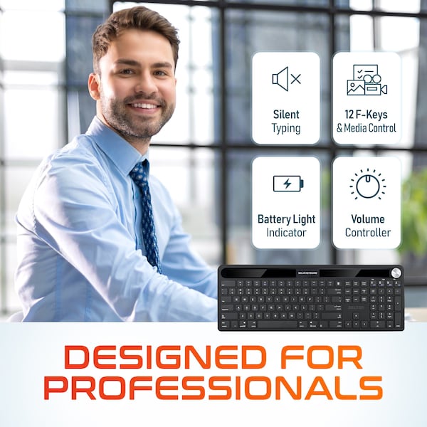 Delton KB90 Solar Keyboard for PC Laptop Travel Home Office Remote Work Anywhere - DKBSLR90